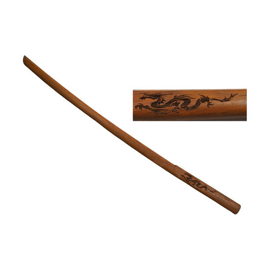 Wooden Bokken With Laser Carved Dragon - FREE Plastic Scabbard