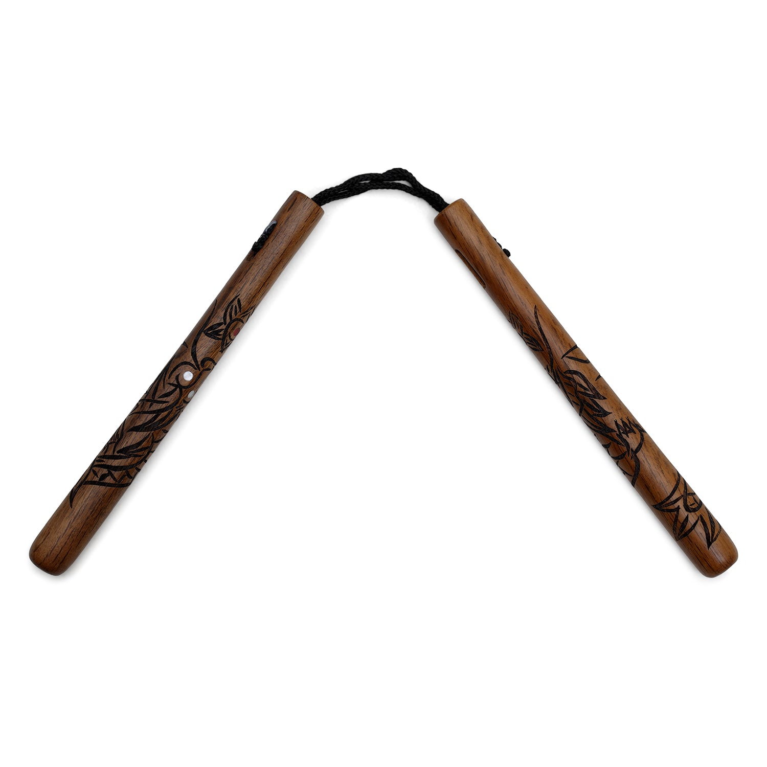 Deluxe Red Oak Carved Dragon Nunchucks Cord