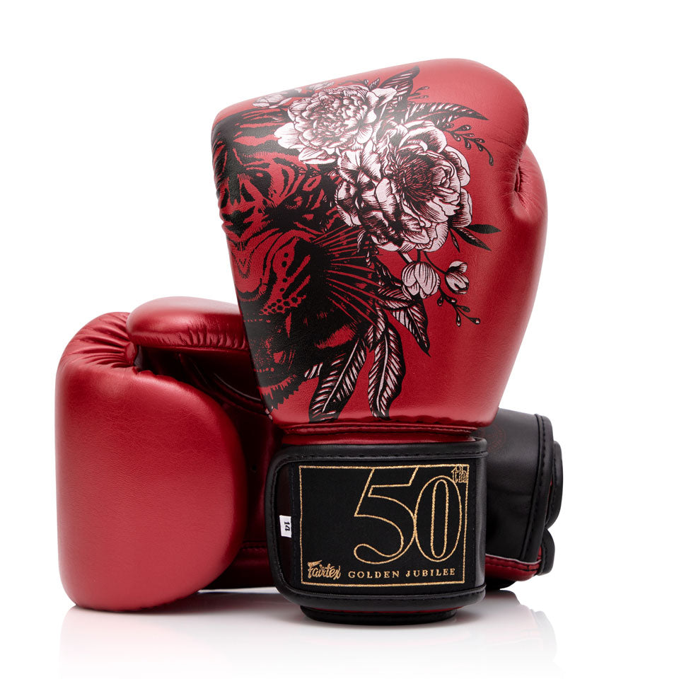 Faritex Golden Jubilee Metallic Red Rose Boxing Gloves